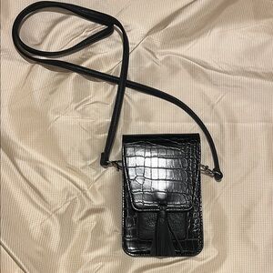 J. Carroll Black Croc-Embossed Crossbody Bag